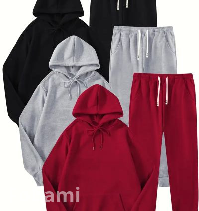 Men's 3pcs Hoodie & Sweatpants Set - Casual Sportswear with Drawstring Joggers, Solid Color Pullover, Long Sleeve - Perfect for Spring/Fall, Light Board, Elastic Waistband, Drawstring