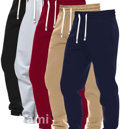 5pcs Set of Men's Solid Color Regular Fit Cuffed Sweatpants with Drawstring and Pockets – Casual Trousers for Jogging and Outdoor Sports