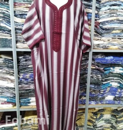 Men’s Striped Jalabia – Burgundy & White